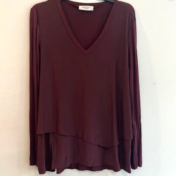 Lola & Sophie mixed media v neck Burgundy Pullover Blouse Size Large - Picture 1 of 6